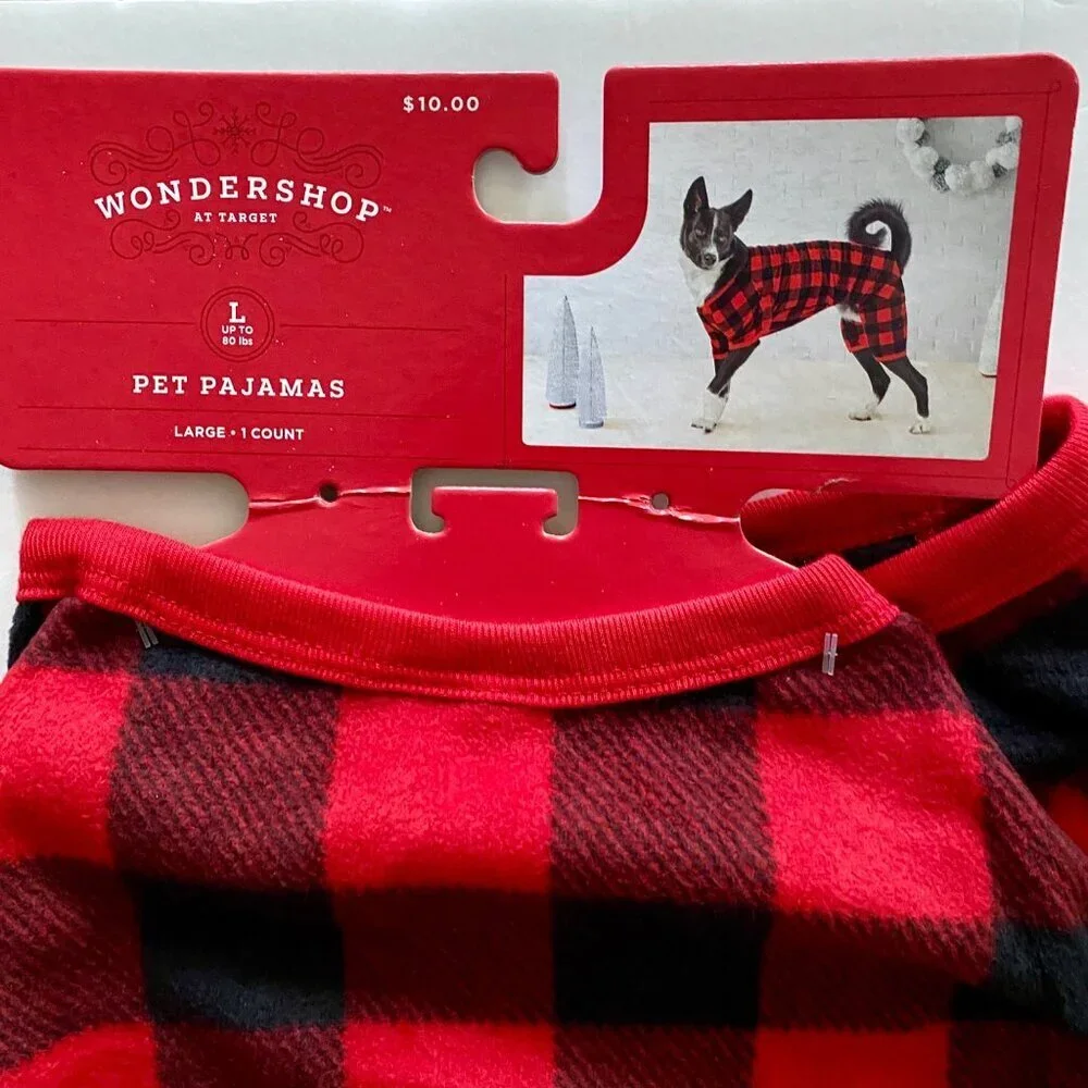 Wondershop Pet Pajamas Buffalo Check Black Red Dog Large NEW NWT